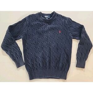 Polo Ralph Lauren Boys Medium 10-12 Cable Knit Sweater Cotton Crewneck Blue